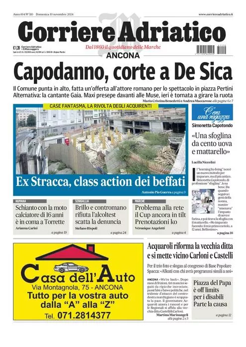 Prima-pagina-corriere adriatico-edizione-di-oggi-10-11-2024